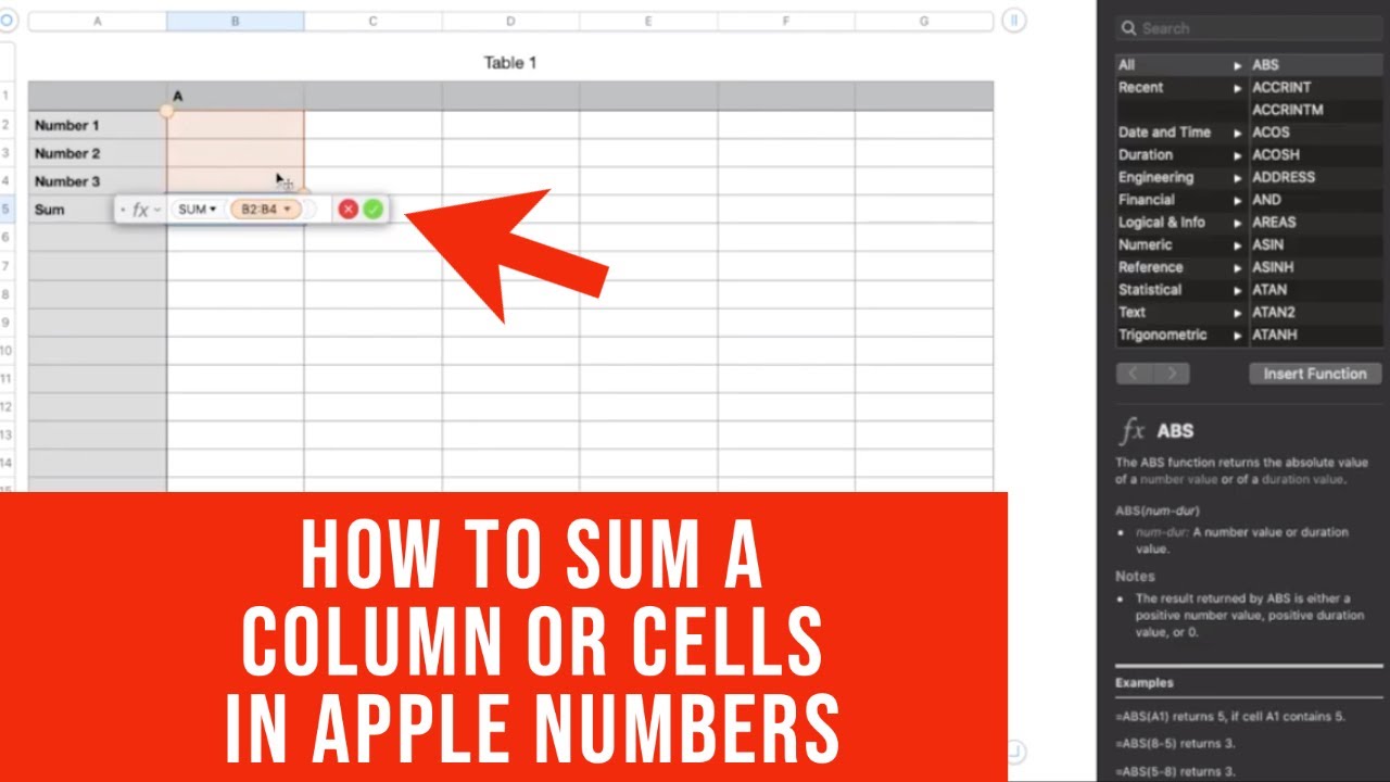 total a column in excel for mac
